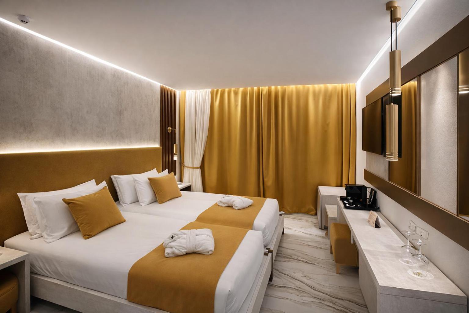 Kamer met 1 Groot Bed of 2 Aparte Bedden en Uitzicht op de Stad